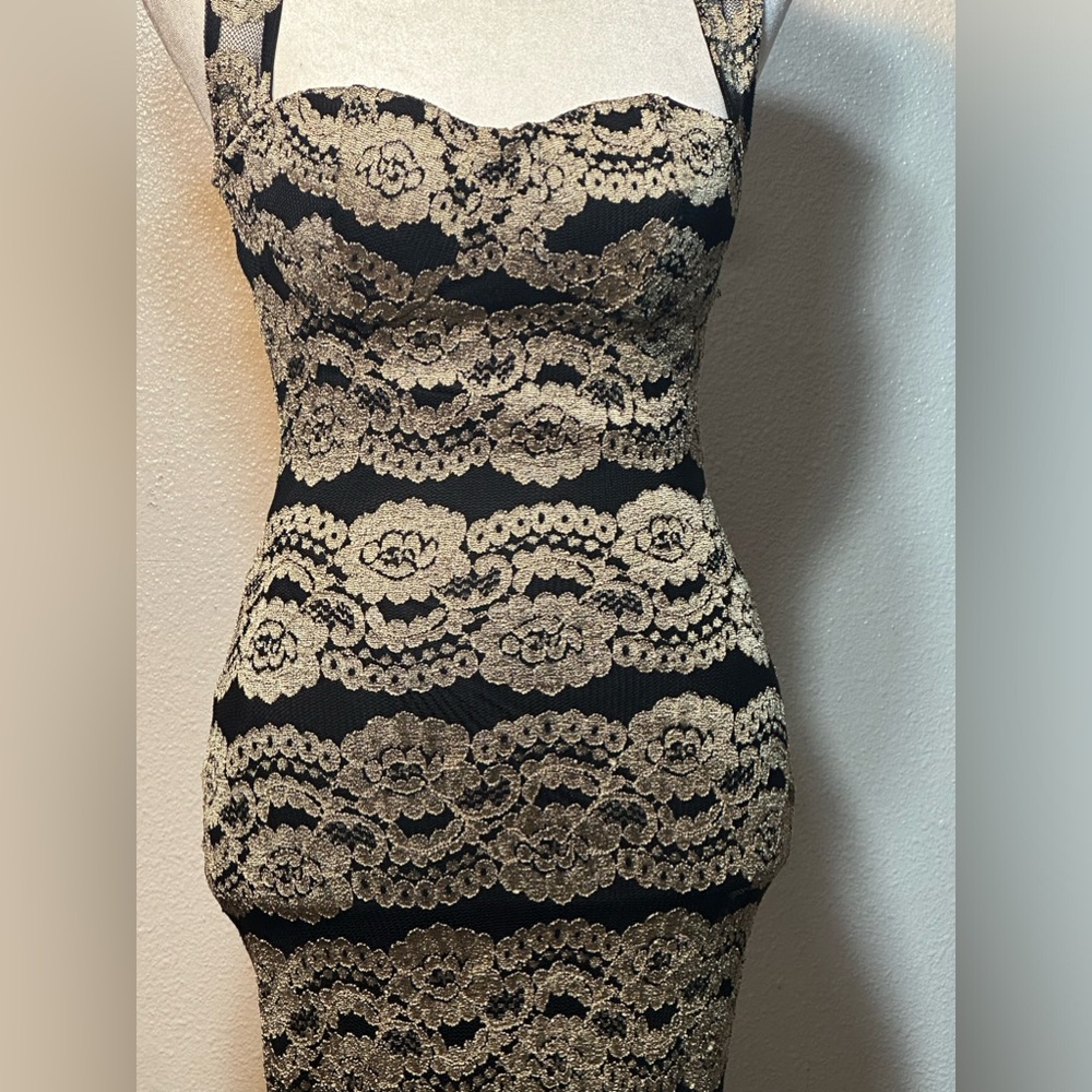 Black and gold sexy night dress size s black lace with gold floral print - Picture 10 of 16